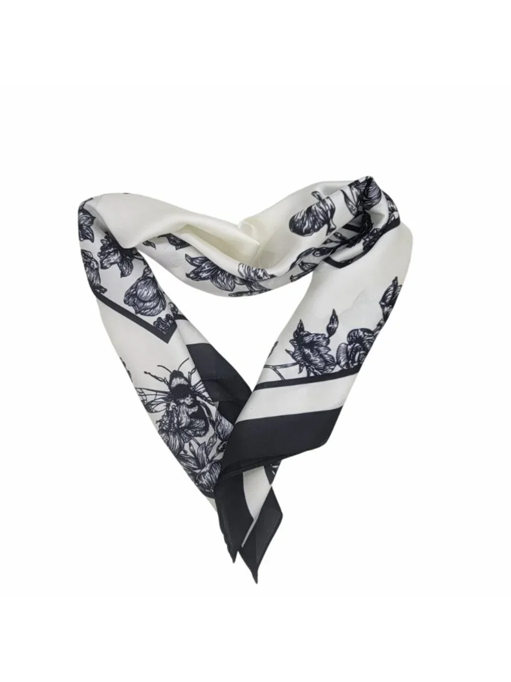 ✨✨Elegant Bandana Square Scarf Silky Satin Soft BLACK WHITE Neck Scarfs Headwrap